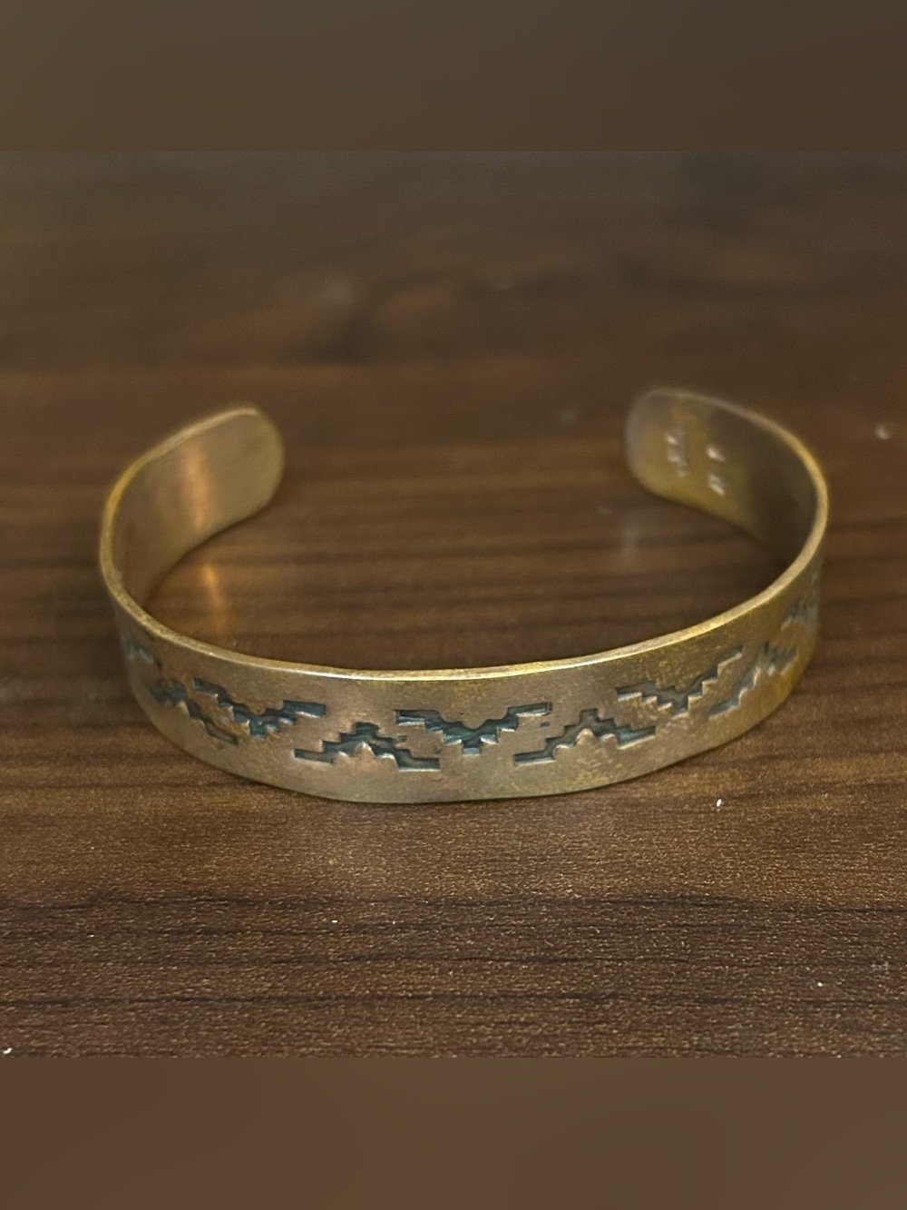 Vintage Native American cuff bracelet with geometric zigzag pattern